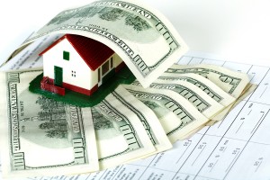 Family house with money and contract. Real estate background.